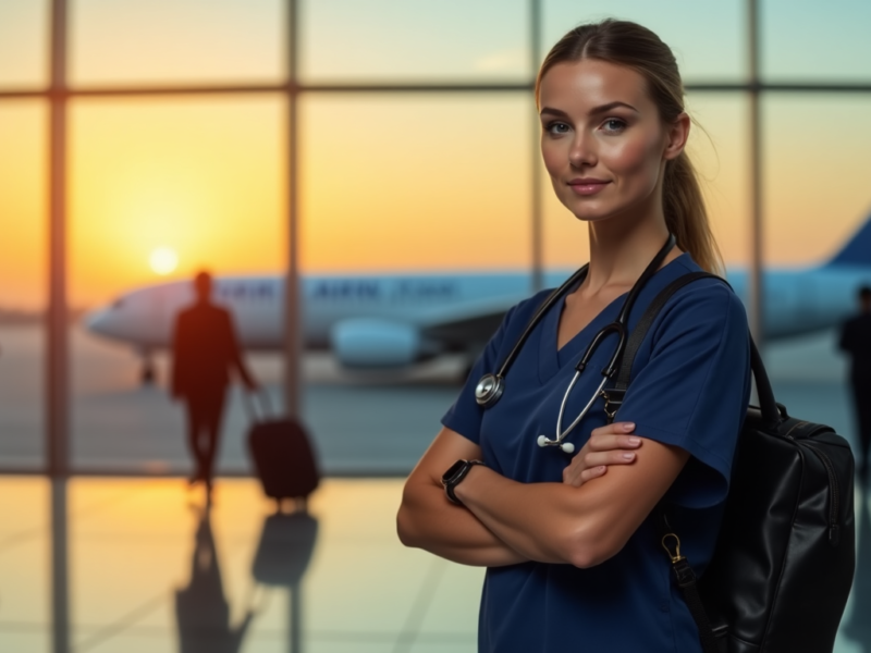 Steps to become a travel nurse, including nursing education, certifications, and job search tips