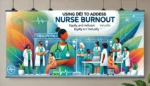 A banner featuring diverse nurses in an inclusive hospital setting, symbolizing equity and wellness, with the title 'Using DEI to Address Nurse Burnout'.