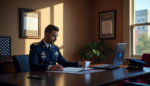 A military service member studying online using a laptop, highlighting the accessibility and flexibility of online education for those serving in the armed forces