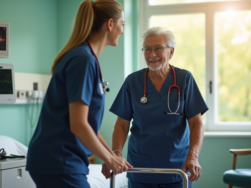 A Patient Care Technician (PCT) assisting a patient in a hospital setting, showcasing their role in providing basic patient care and supporting healthcare professionals